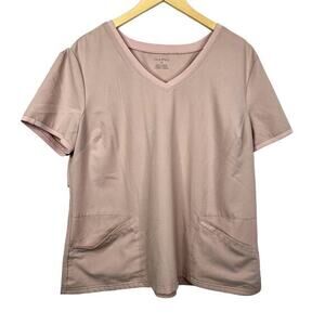 Jaanuu Scrub Top Short sleeve Pink‎ J96242 3 pocket Sweetheart Neck Size 1X